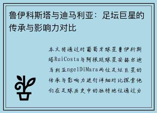 鲁伊科斯塔与迪马利亚:足坛巨星的传承与影响力对比 鲁伊科斯塔与迪马利亚:足坛巨星的传承与影响力对比